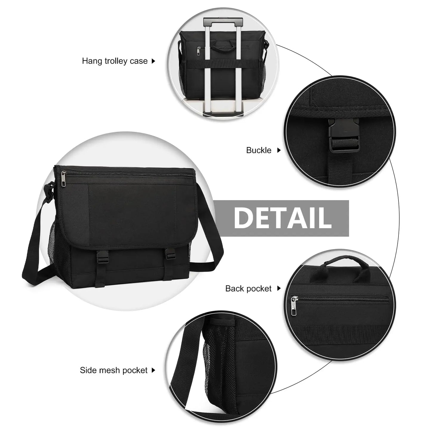 Laptop Messenger Bag, Men's Water-Resistant Shoulder Bag Fits Up to 15.6" Laptop, Anti-Theft Crossbody Satchel for Work & Travel