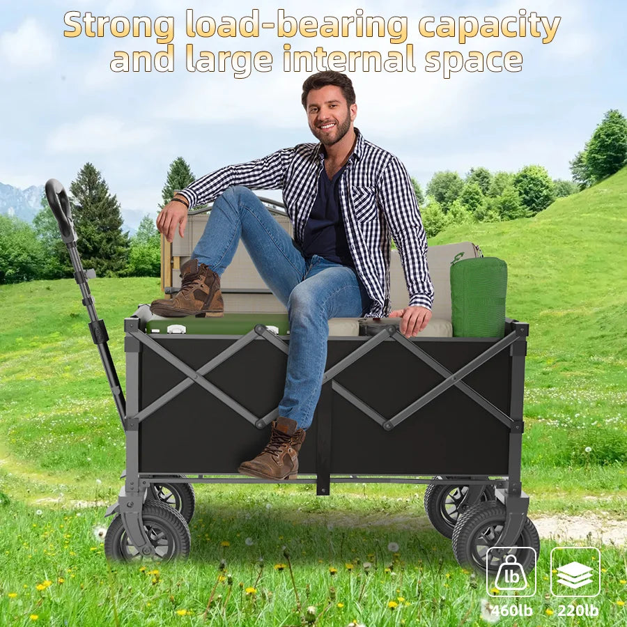660LB Collapsible Wagon, Large Capacity All-Terrain Wheels, Portable for Shopping Camping Sports Picnic Gardening Pet & Festival