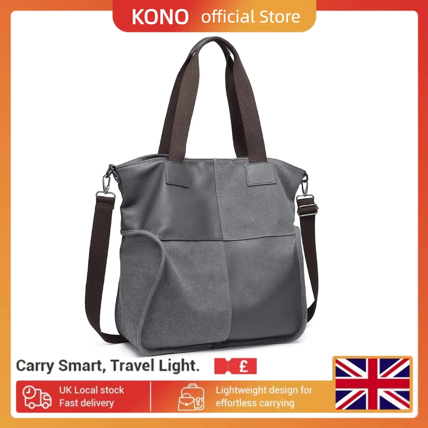 Kono Large Handbags for Women, Canvas Tote Bag, Patchwork Hobo Shoulder Bag, Plaid Crossbody for Travel, Work, School