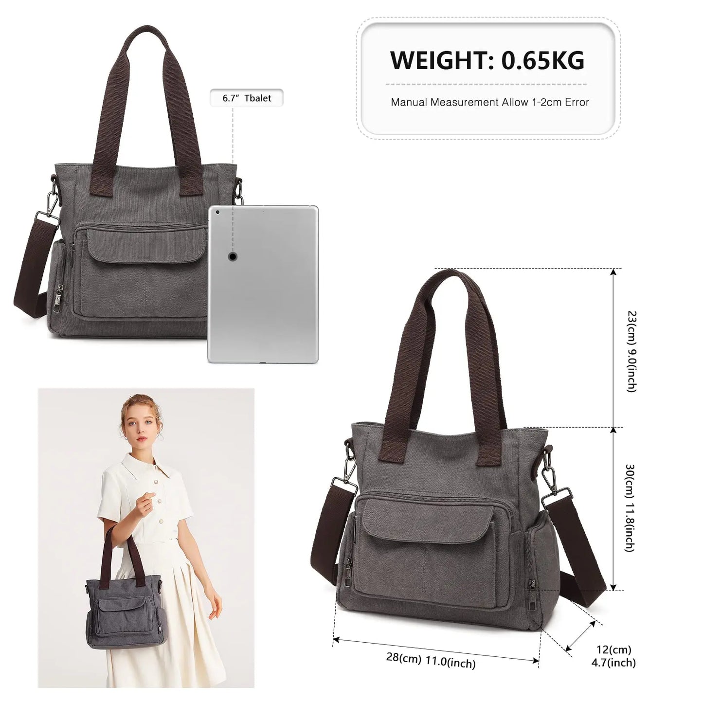 Kono Women's Canvas Hobo Bag - Casual Shoulder & Crossbody Tote with Top Handle for Work, Travel & Shopping