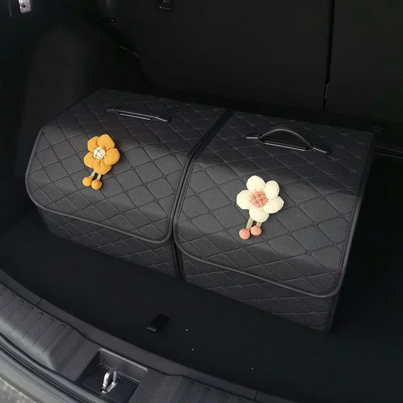 Car Trunk Organizer Box Large Capacity Auto Multiuse Tools Storage Bag Stowing Tidying Leather Folding For Emergency Storage Box