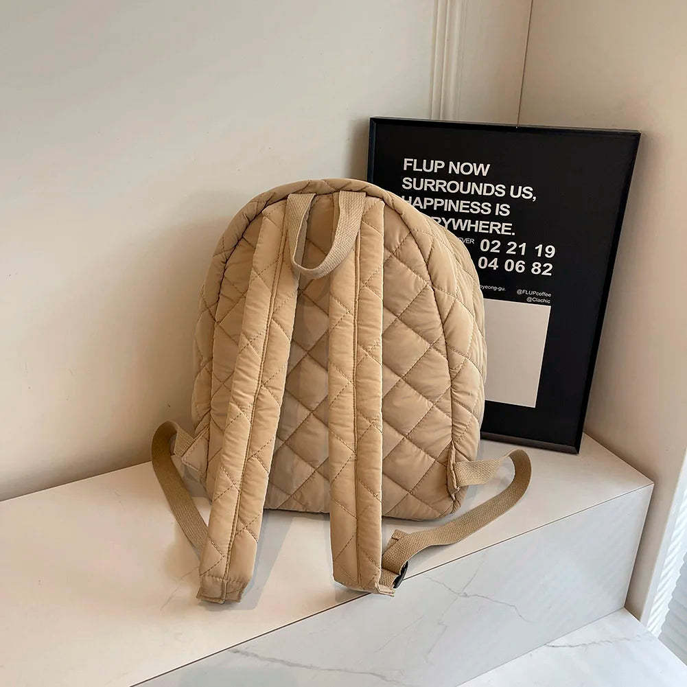 Puffer Bag for Women Men Quilted Bookbag Nylon Adjustable Strap Laptop Backpack Zipper Rucksack Travel Daypack