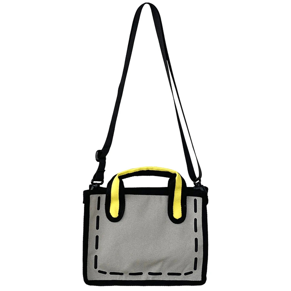 Women 2D Comic Shoulder Bag Novelty Summer Contrast Colors Fashion Adjustable Strap 3D Drawing Tote Girls 2023 New Trend Handbag