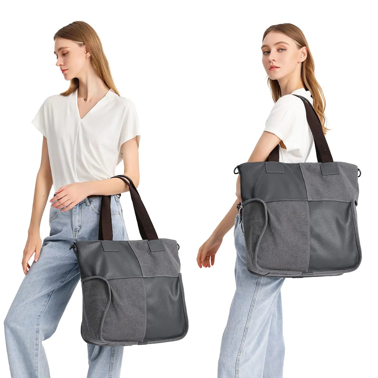 Kono Large Handbags for Women, Canvas Tote Bag, Patchwork Hobo Shoulder Bag, Plaid Crossbody for Travel, Work, School