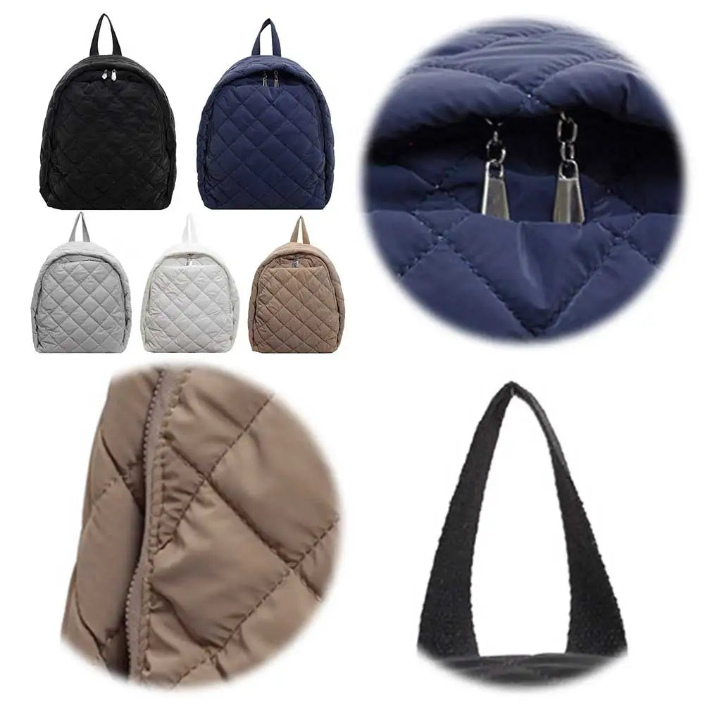 Puffer Bag for Women Men Quilted Bookbag Nylon Adjustable Strap Laptop Backpack Zipper Rucksack Travel Daypack