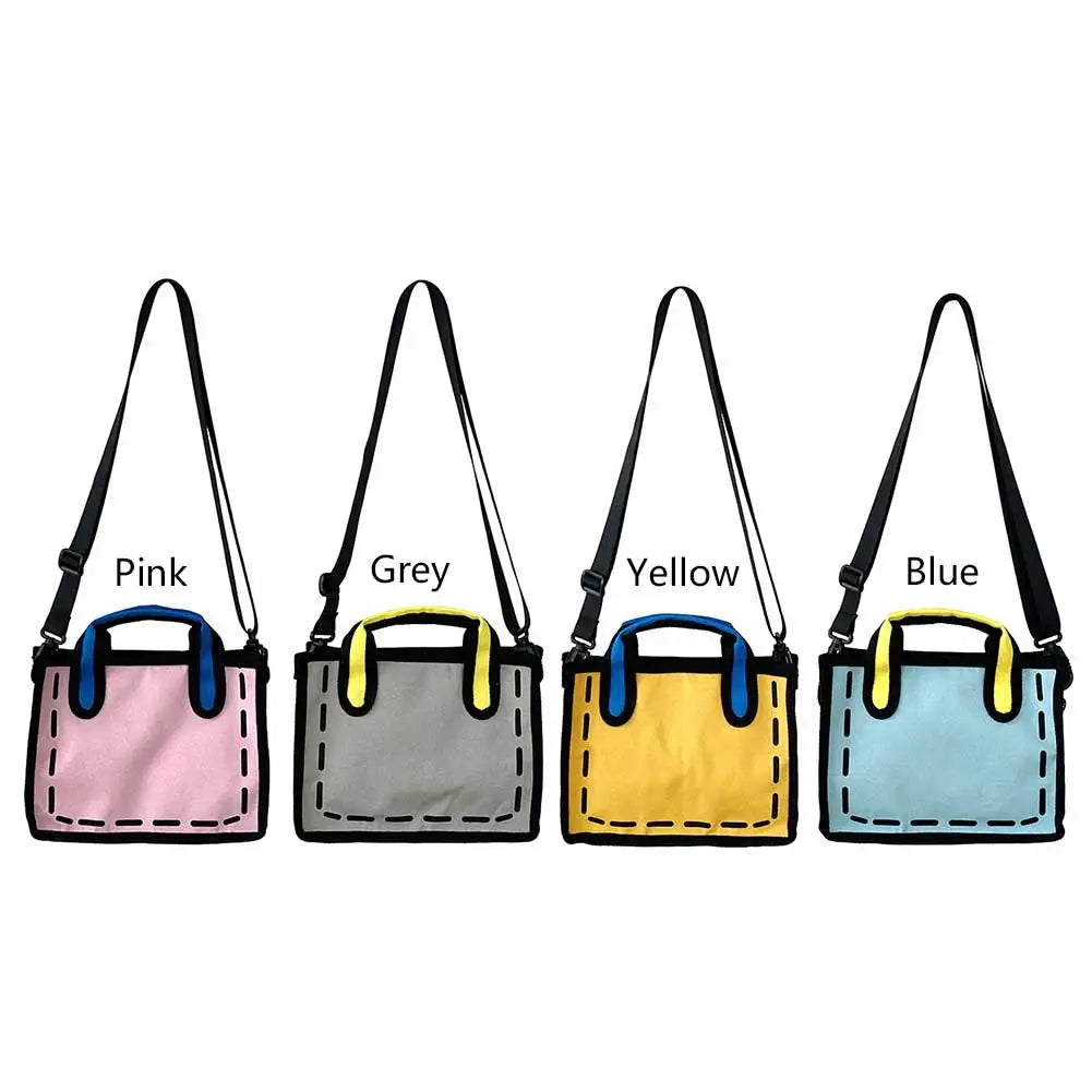 Women 2D Comic Shoulder Bag Novelty Summer Contrast Colors Fashion Adjustable Strap 3D Drawing Tote Girls 2023 New Trend Handbag
