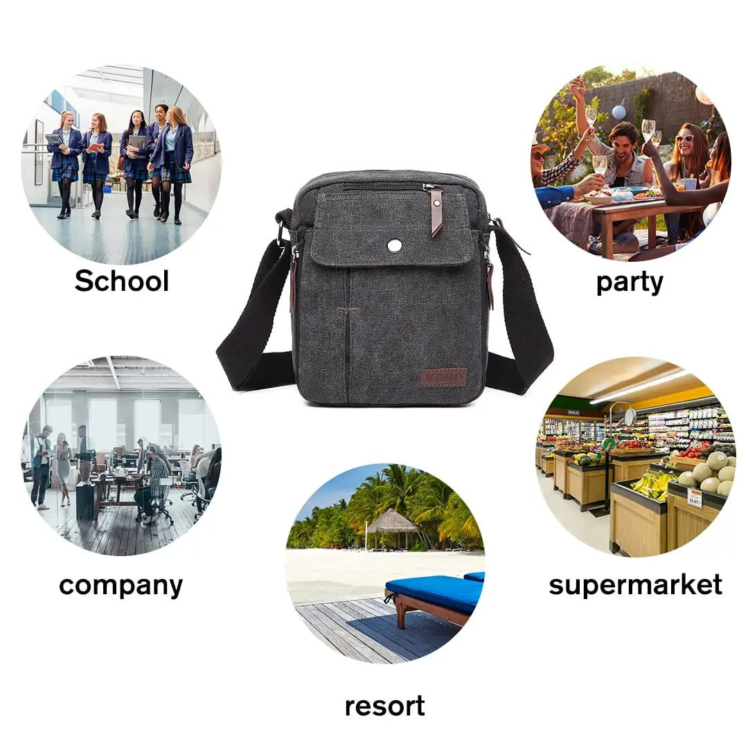 Kono Men's Canvas Messenger Bag - Small Crossbody Shoulder Satchel with Multi-Pockets for Travel & Daily Use