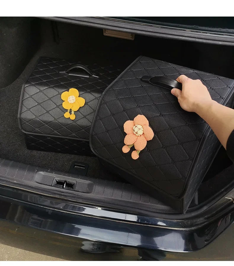 Car Trunk Organizer Box Large Capacity Auto Multiuse Tools Storage Bag Stowing Tidying Leather Folding For Emergency Storage Box