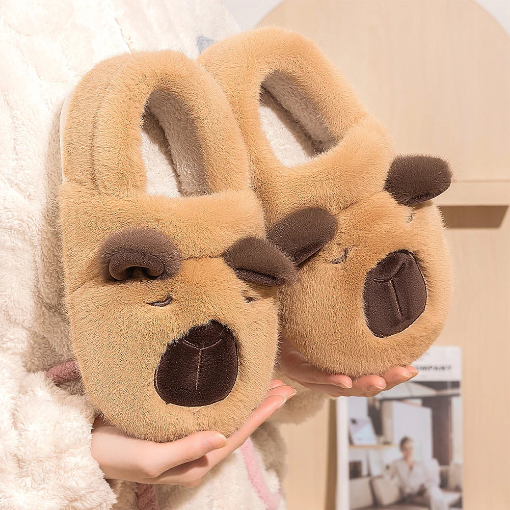 Winter Plush Capybara Slippers Thermal Slippers Warm Comfortable Non-slip Wrapped around the Heel Home Slippers for Men Women
