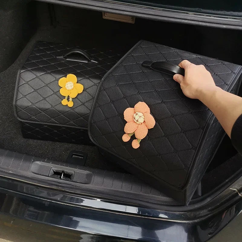 Car Trunk Organizer Box Large Capacity Auto Multiuse Tools Storage Bag Stowing Tidying Leather Folding For Emergency Storage Box