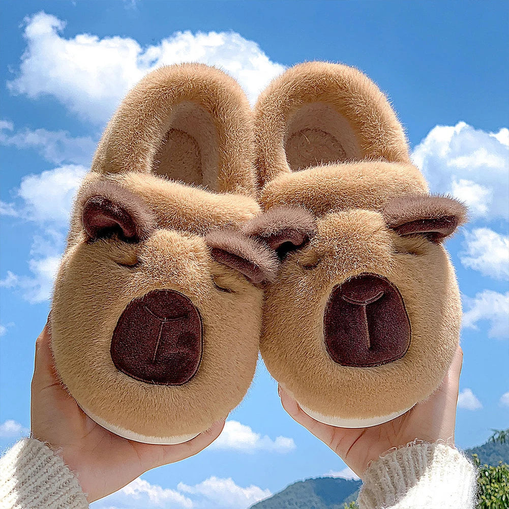 Winter Plush Capybara Slippers Thermal Slippers Warm Comfortable Non-slip Wrapped around the Heel Home Slippers for Men Women