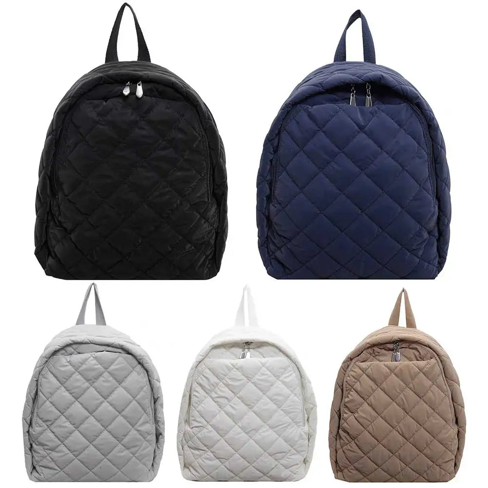 Puffer Bag for Women Men Quilted Bookbag Nylon Adjustable Strap Laptop Backpack Zipper Rucksack Travel Daypack