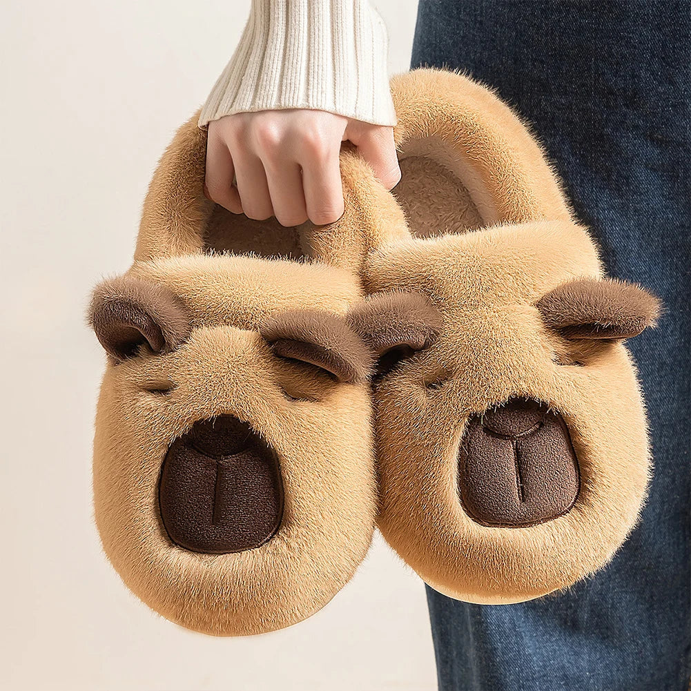 Winter Plush Capybara Slippers Thermal Slippers Warm Comfortable Non-slip Wrapped around the Heel Home Slippers for Men Women