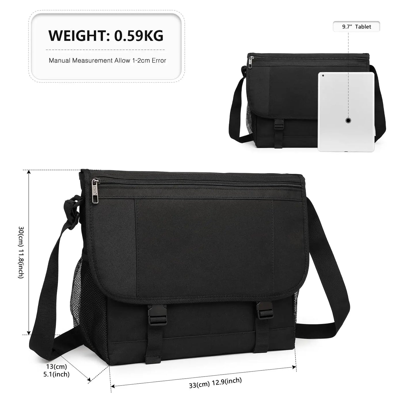Laptop Messenger Bag, Men's Water-Resistant Shoulder Bag Fits Up to 15.6" Laptop, Anti-Theft Crossbody Satchel for Work & Travel