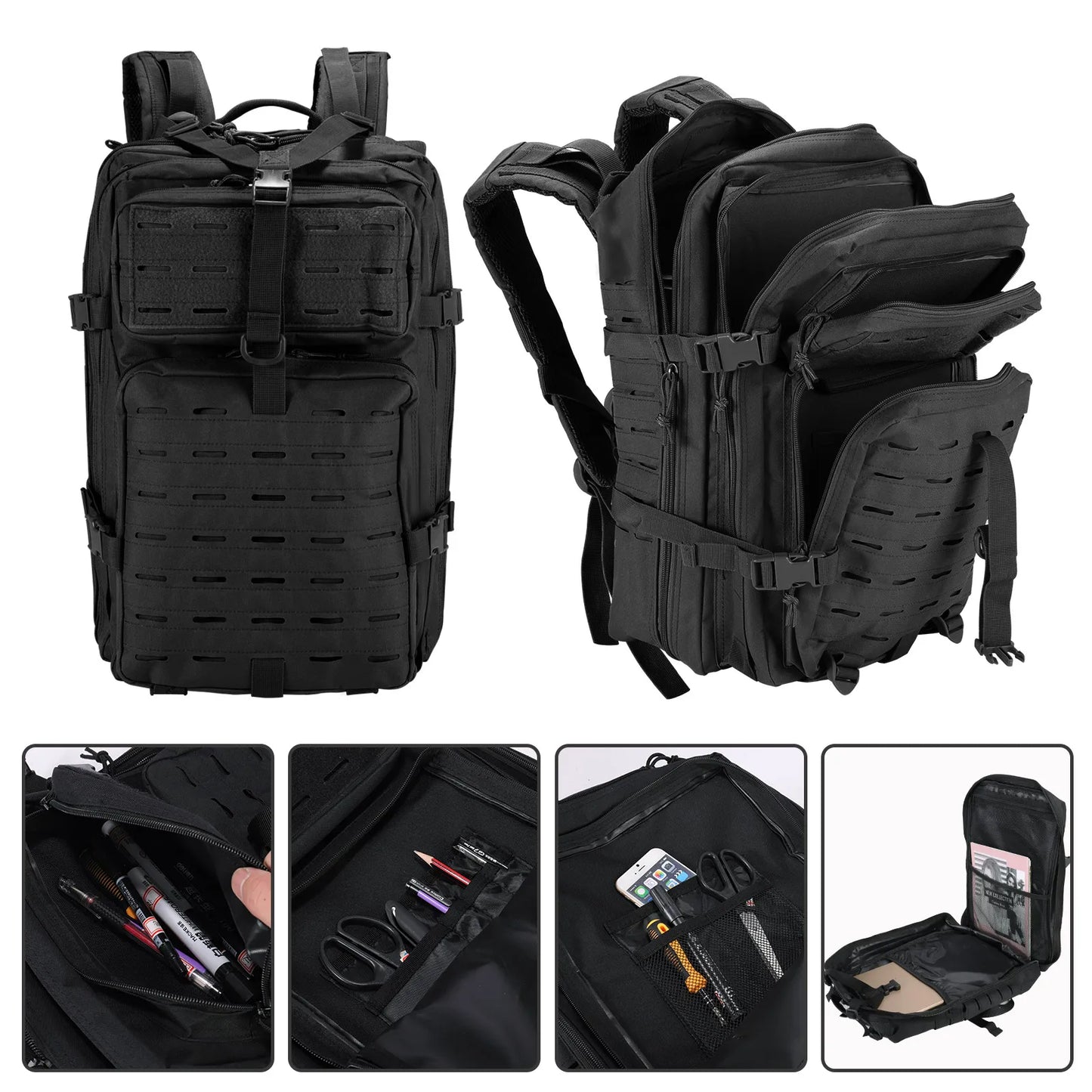 45L Military Tactical Backpack, Large Capacity Army Assault Backpack Waterproof Rucksack for Hiking Hunting Trekking Camping