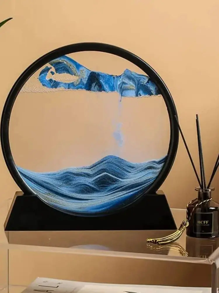 3D Dynamic Sand Art Liquid Motion Moving Sand Art Picture Round Glass Deep Sea Sandscape Motion Display Flowing Sand Frame Adult