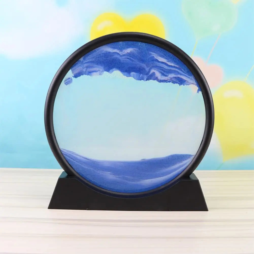 3D Dynamic Sand Art Liquid Motion Moving Sand Art Picture Round Glass Deep Sea Sandscape Motion Display Flowing Sand Frame Adult