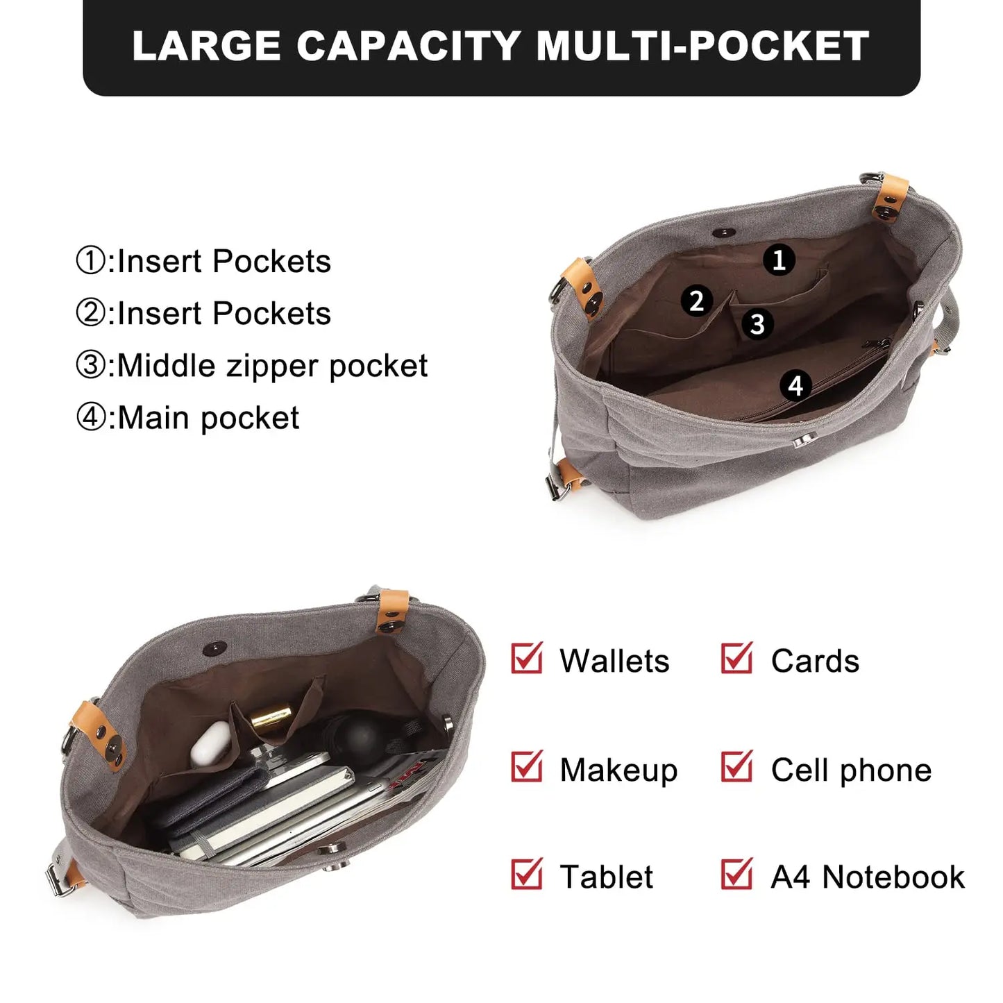 Women's Convertible 3-in-1 Backpack - Anti-Theft Canvas Shoulder Bag & Crossbody Rucksack for Travel, College & Daypack