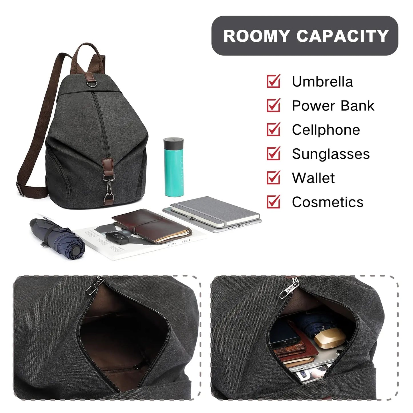 Kono Women's Anti-Theft Backpack - Vintage Canvas Rucksack, Large Capacity Daypack for Work/School/Travel