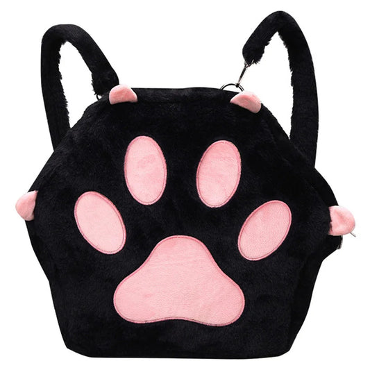 Cute Cat Paw Plush Backpack with Adjustable Straps Sweet School Bag JK Girls Bag Cartoon Backpack for Women Girls