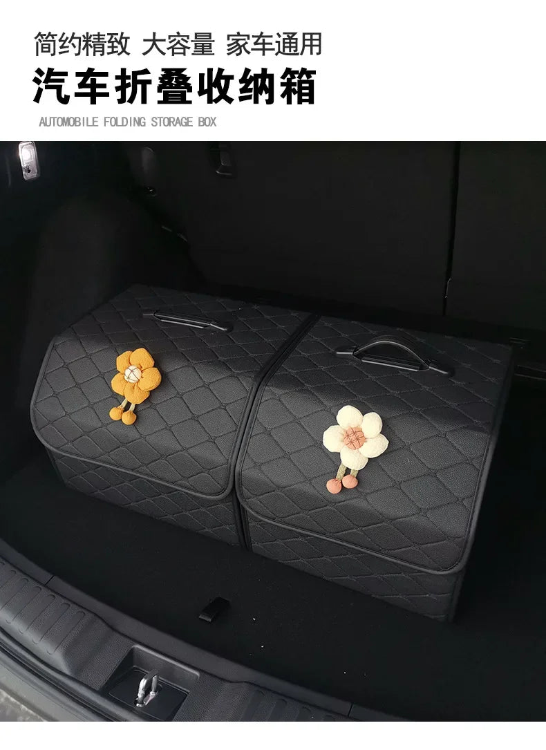 Car Trunk Organizer Box Large Capacity Auto Multiuse Tools Storage Bag Stowing Tidying Leather Folding For Emergency Storage Box