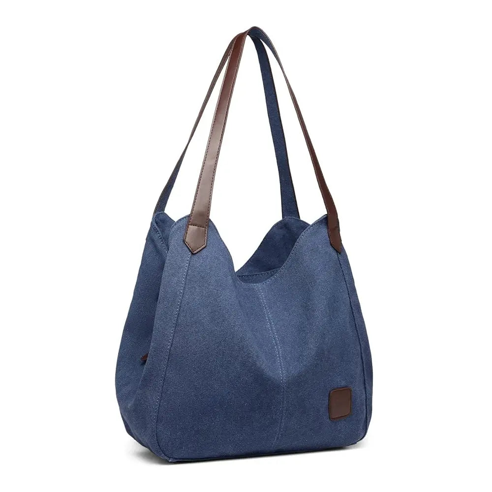 Kono Women's Vintage Canvas Hobo Bag - Multi-Pocket Tote with Top Handle for Work, School & Travel