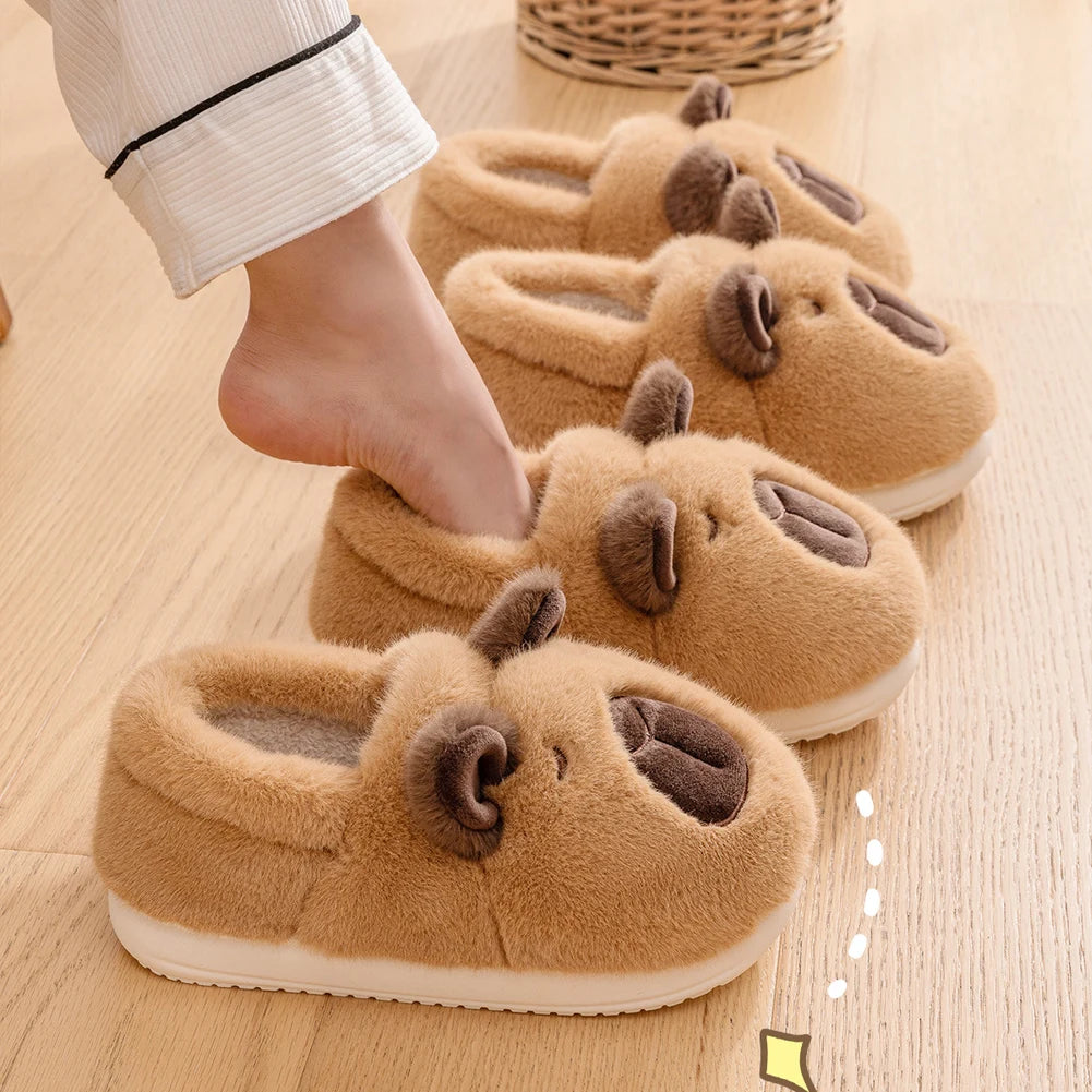 Winter Plush Capybara Slippers Thermal Slippers Warm Comfortable Non-slip Wrapped around the Heel Home Slippers for Men Women