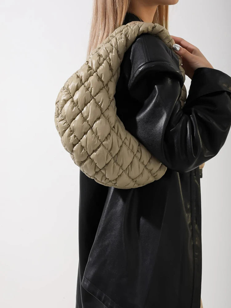 Women Padded Hobo Bag Versatile Soft Satchel Bag Lightweight Cloud Pleatd Bag Quilted Tote Handbag Fall Winter Purse