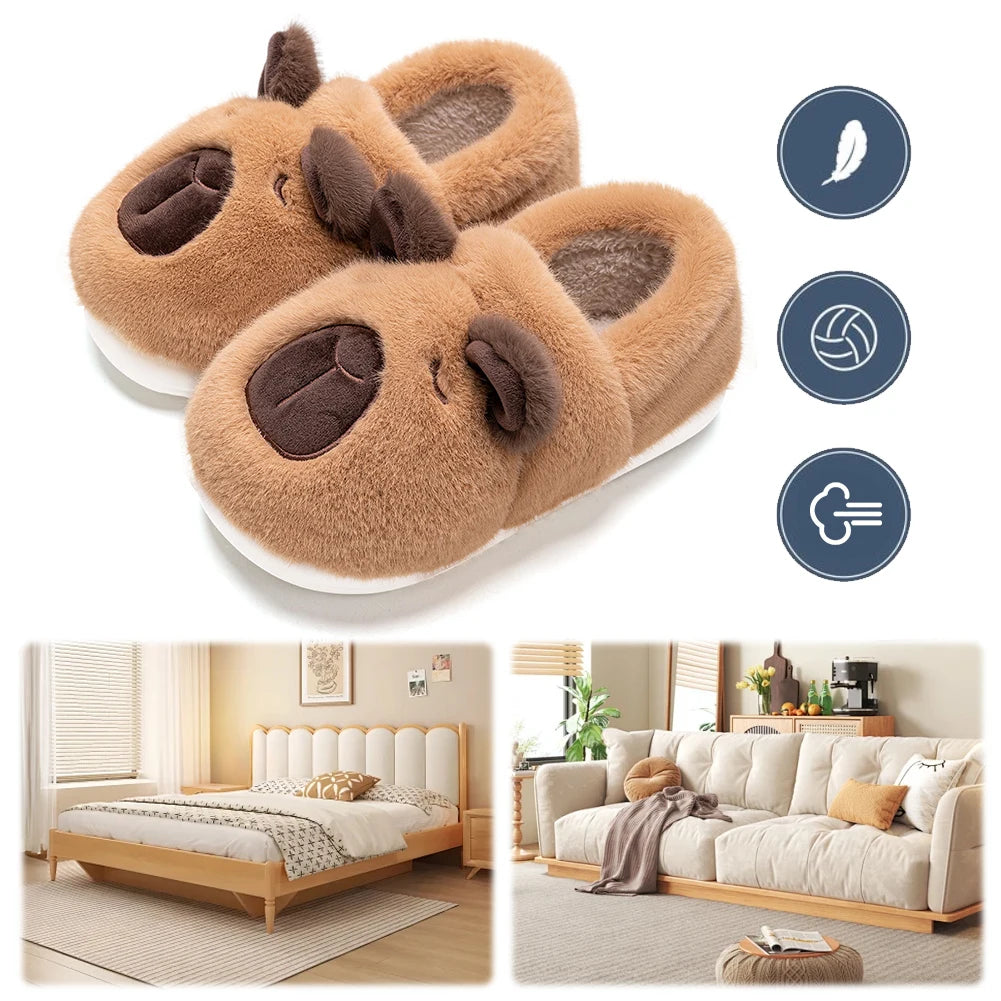 Winter Plush Capybara Slippers Thermal Slippers Warm Comfortable Non-slip Wrapped around the Heel Home Slippers for Men Women