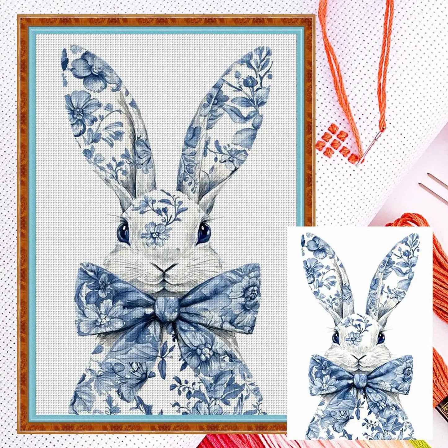 Rabbit Cross Stitch Kit - Full Embroidery 40x60cm 11CT