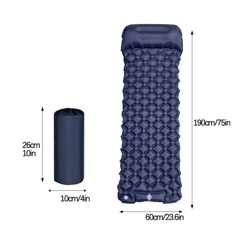 Inflatable Camping Mattress With Pillow Outdoor Sleeping Pad Ultralights Air Mat Built-in Footstep Inflator Pump For Camp Tent