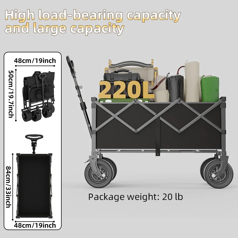 660LB Collapsible Wagon, Large Capacity All-Terrain Wheels, Portable for Shopping Camping Sports Picnic Gardening Pet & Festival