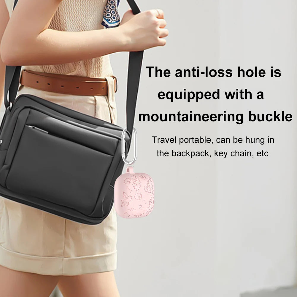 Silicone Case Protector with Carabiner Engraved Flower Dinosaur Case Soft Silicone Skin Protective Case for AirPods 4 Gen (2024)