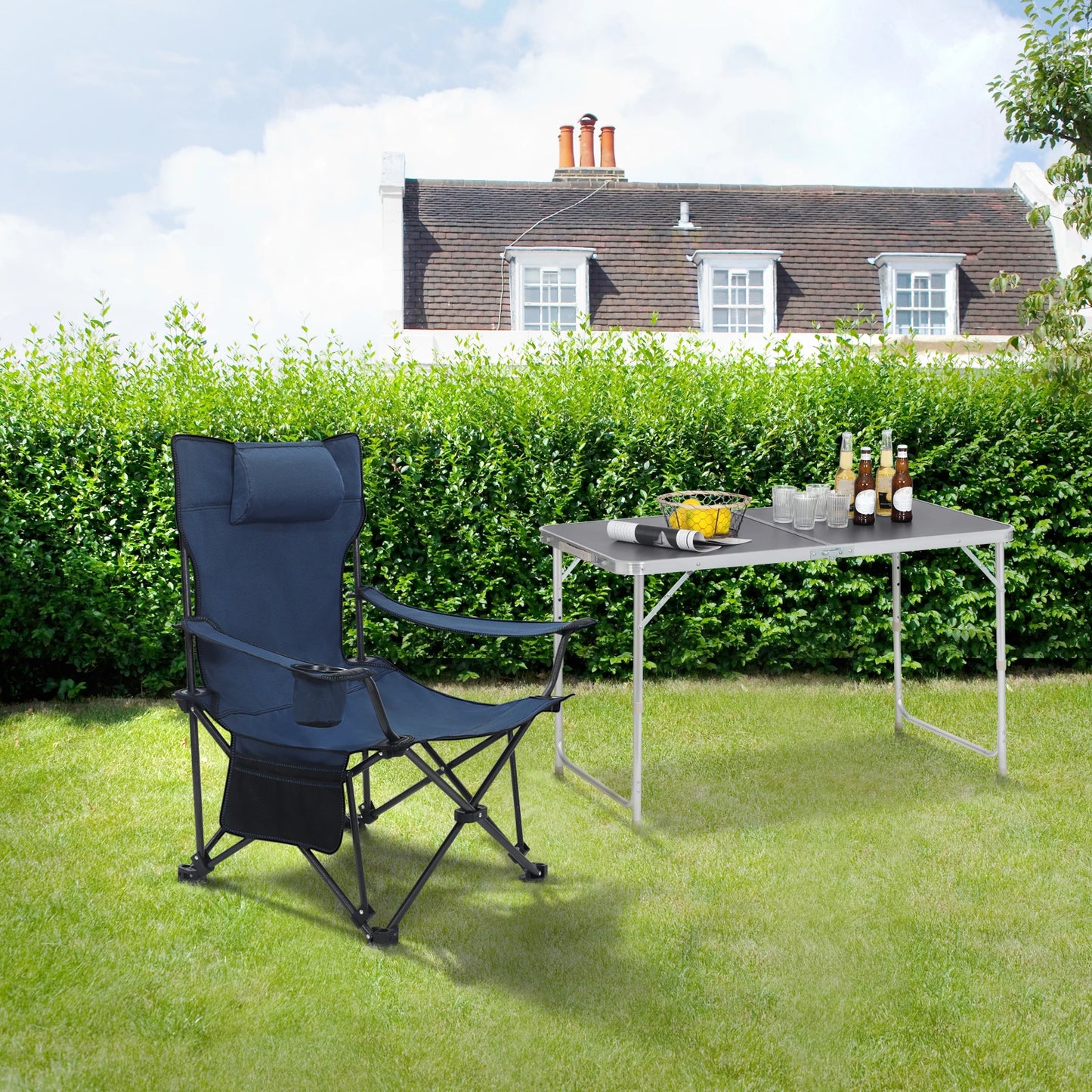 WOLTU Foldable Camping Fishing Chair Lightweight Deckchair Lounge Chair with Removable Headrest Retractable Footrest for Outdoor