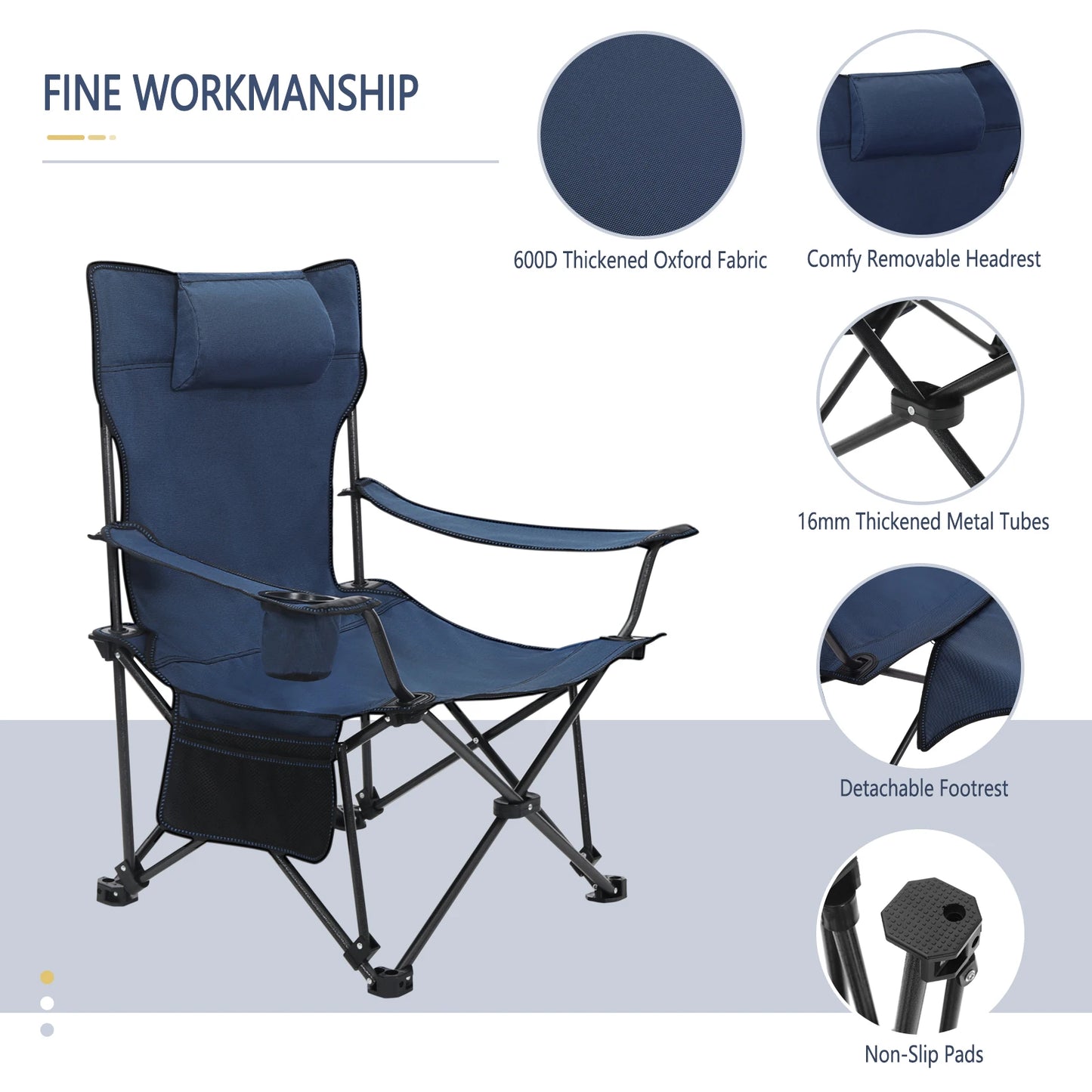 WOLTU Foldable Camping Fishing Chair Lightweight Deckchair Lounge Chair with Removable Headrest Retractable Footrest for Outdoor