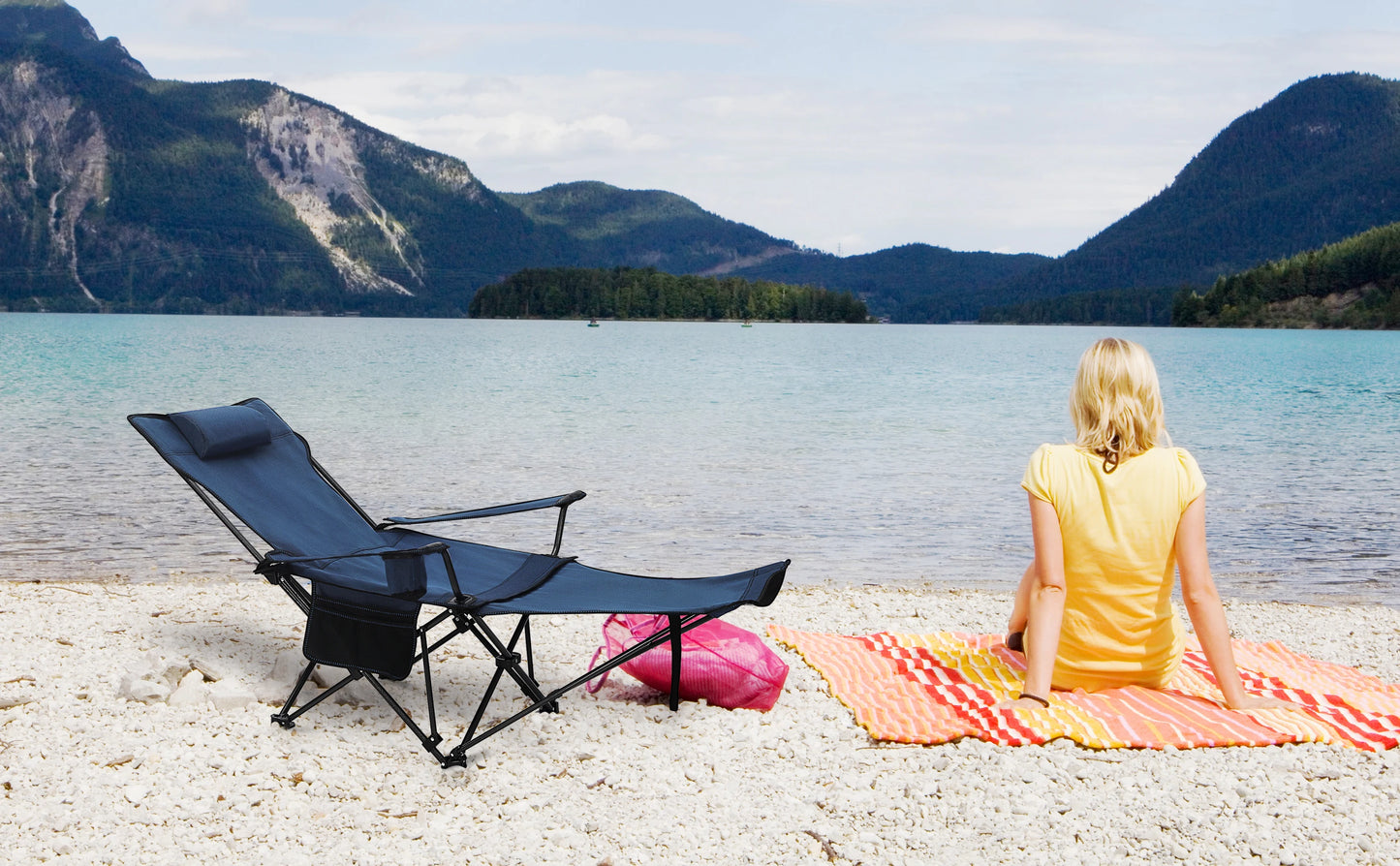 WOLTU Foldable Camping Fishing Chair Lightweight Deckchair Lounge Chair with Removable Headrest Retractable Footrest for Outdoor