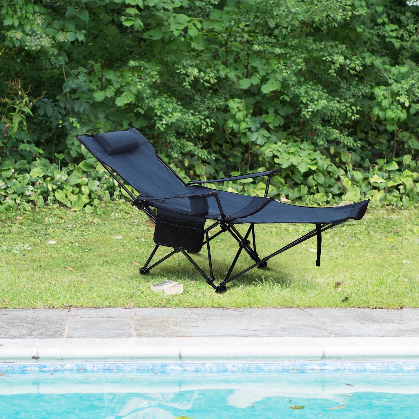 WOLTU Foldable Camping Fishing Chair Lightweight Deckchair Lounge Chair with Removable Headrest Retractable Footrest for Outdoor