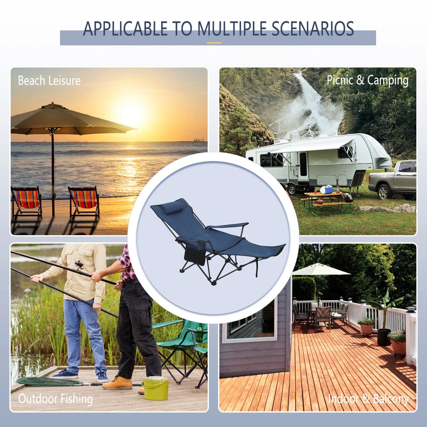 WOLTU Foldable Camping Fishing Chair Lightweight Deckchair Lounge Chair with Removable Headrest Retractable Footrest for Outdoor