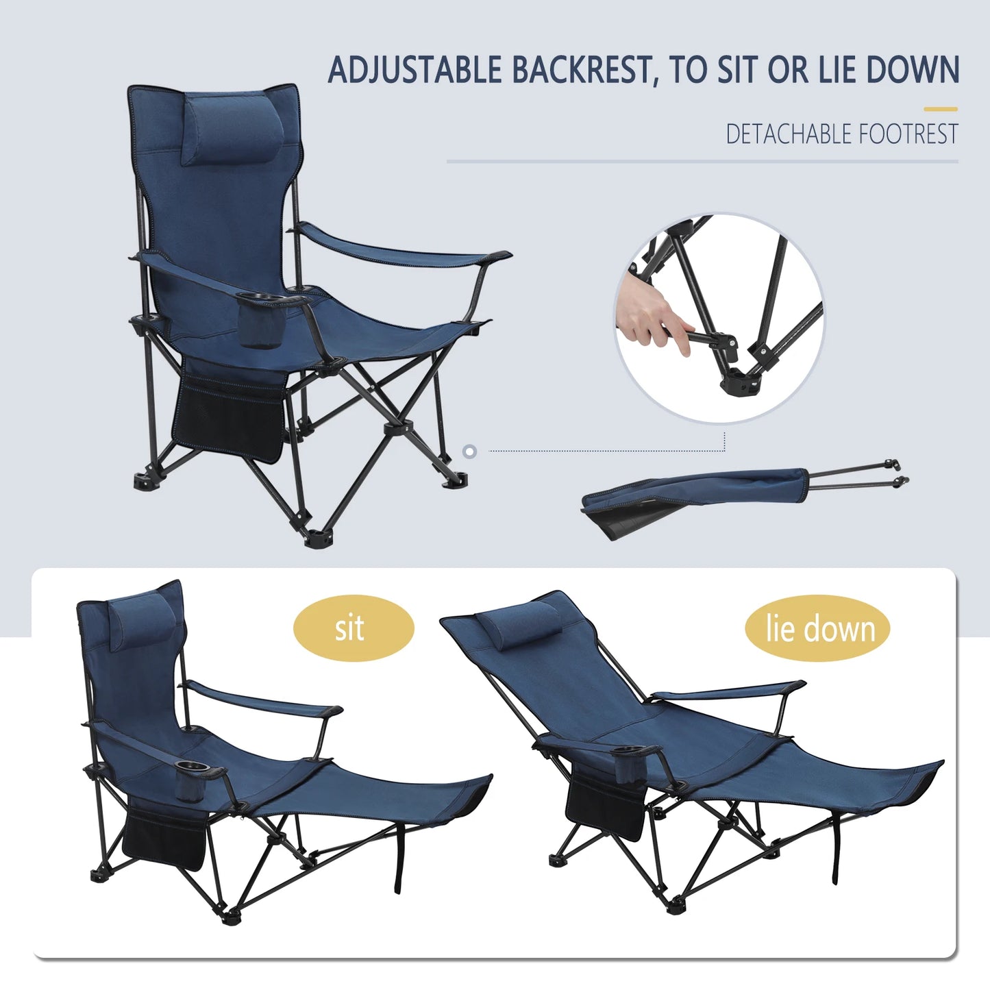 WOLTU Foldable Camping Fishing Chair Lightweight Deckchair Lounge Chair with Removable Headrest Retractable Footrest for Outdoor