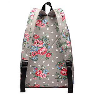 Kono Women's Floral Canvas Backpack - Stylish School Rucksack with Front Pocket, Polka Dot Print Bookbag for Teens