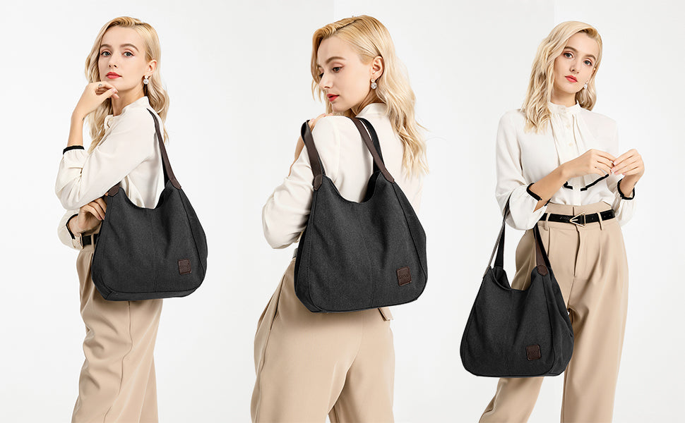 Kono Women's Vintage Canvas Hobo Bag - Multi-Pocket Tote with Top Handle for Work, School & Travel