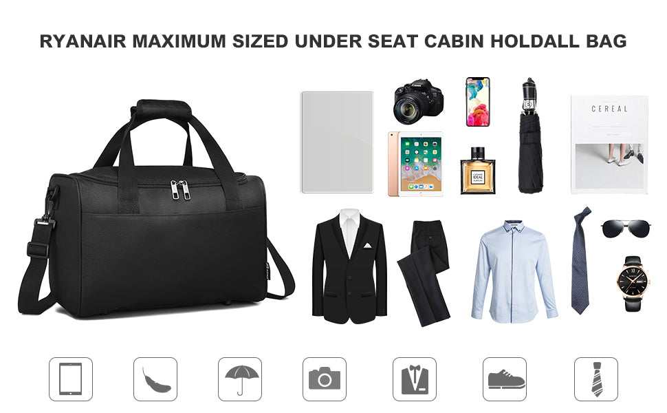Kono Ryanair-Approved 40x20x25cm Underseat Cabin Bag | 20L Foldable Holdall - Lightweight Carry-On Hand Luggage