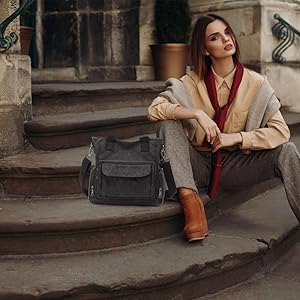 Kono Women's Canvas Hobo Bag - Casual Shoulder & Crossbody Tote with Top Handle for Work, Travel & Shopping