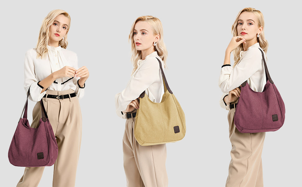 Kono Women's Vintage Canvas Hobo Bag - Multi-Pocket Tote with Top Handle for Work, School & Travel