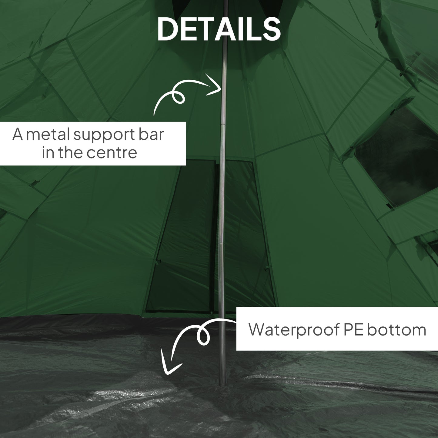 Outsunny 6 Men Tipi Tent, Camping Tent with Mesh Windows, Sewn-in Floor, Two Doors and Carry Bag, Easy Set Up, for Hiking